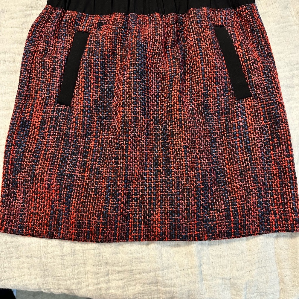 LOFT Red and Black Textured Mini Skirt